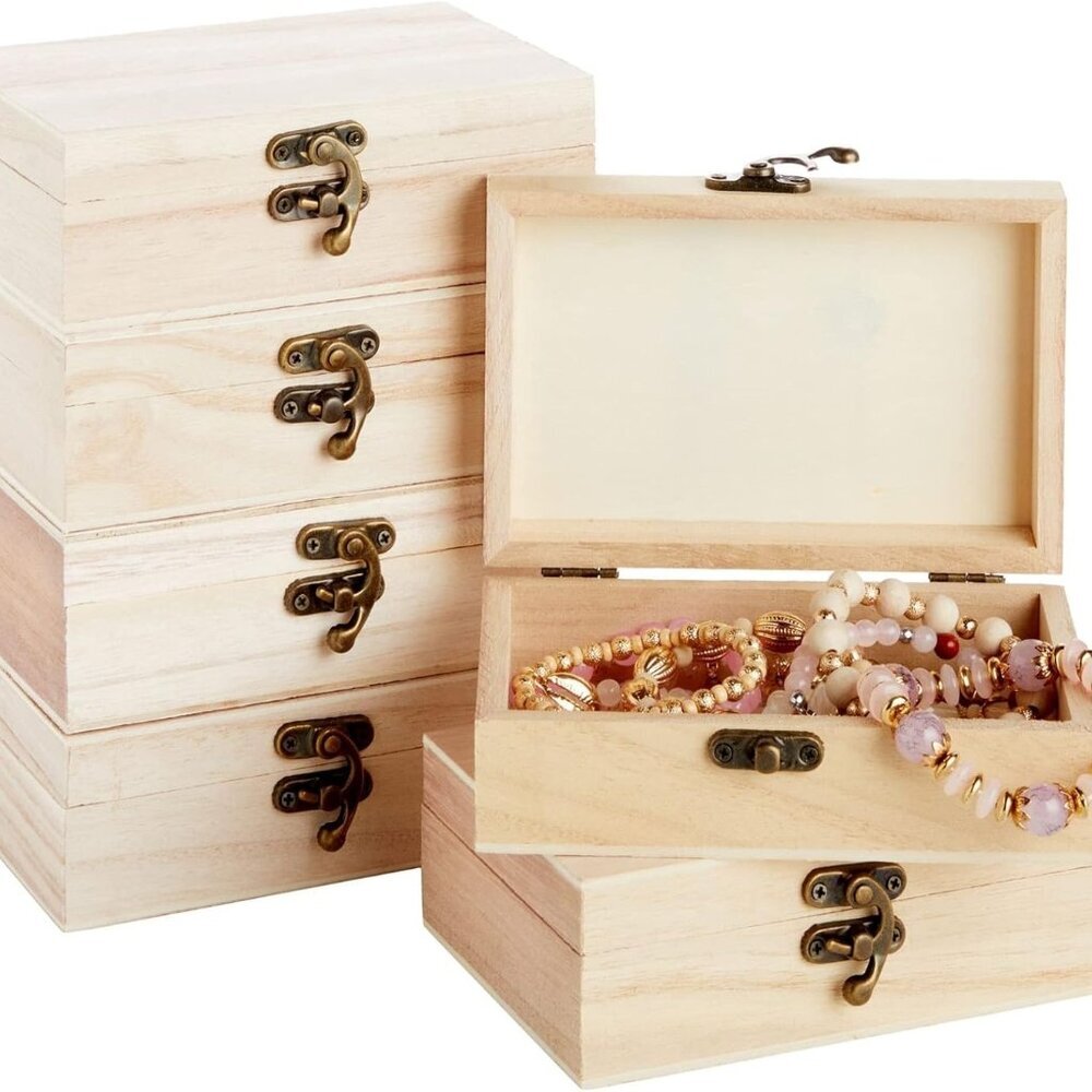 Wood Boxes for Crafts - 5.9 x 3.9 x 1.97 In, 6-Pack Brown Paulownia Wood - Paint